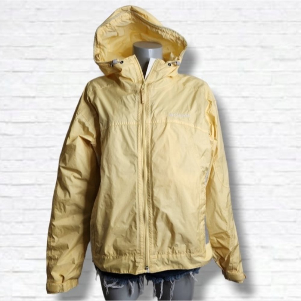 Columbia Light Yellow Packable WaterProof Hooded Windbreaker Jacket Size XL